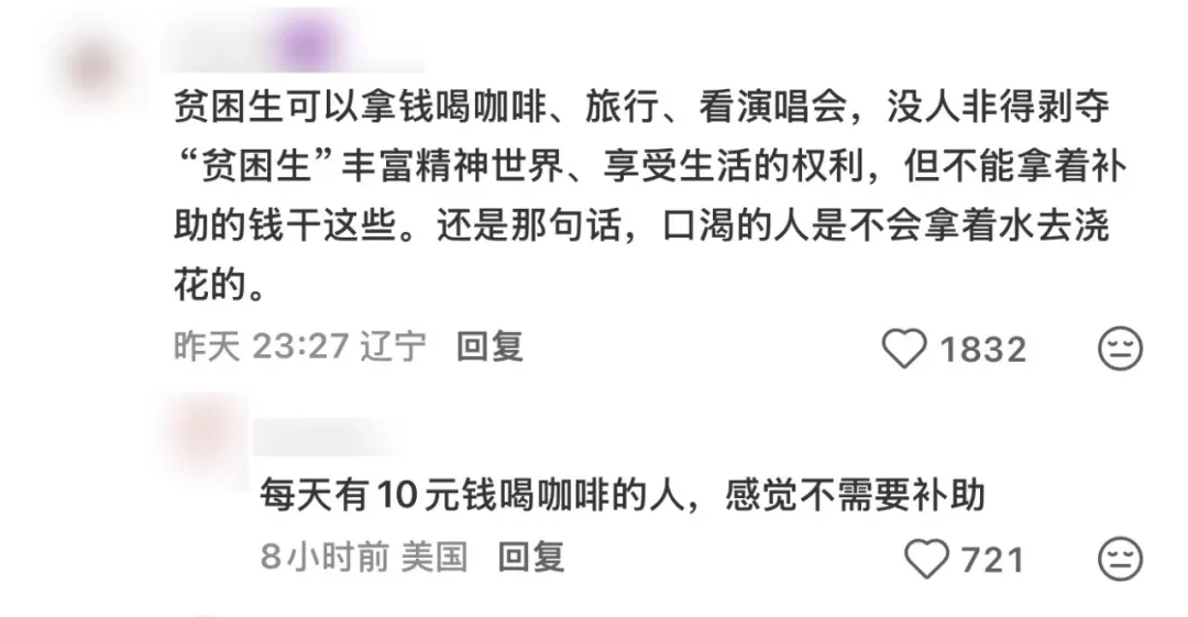 评论截图：网友区分自费消费与使用补助消费
